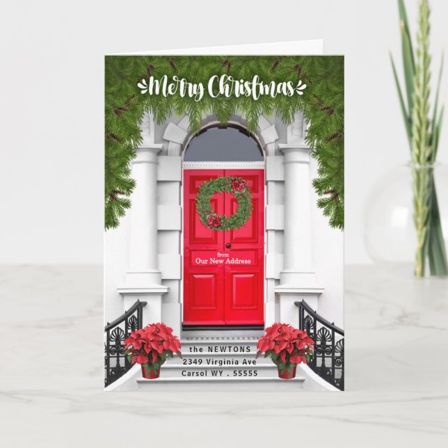 from Our New Address Christmas Door with Wreath Ho Holiday Card (Front)
