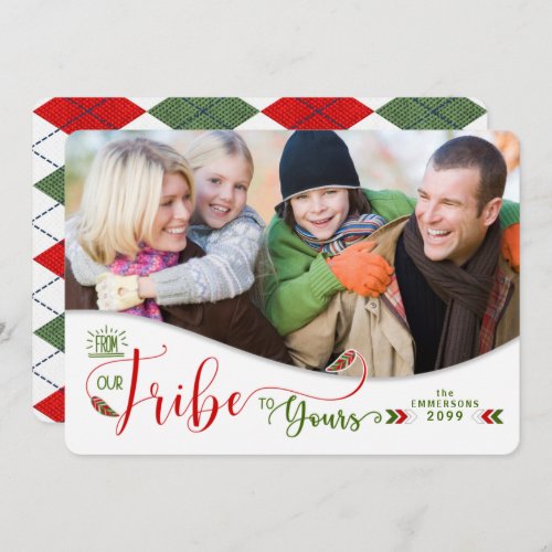 From Our Tribe to Yours Red and Green Photo Holiday Card