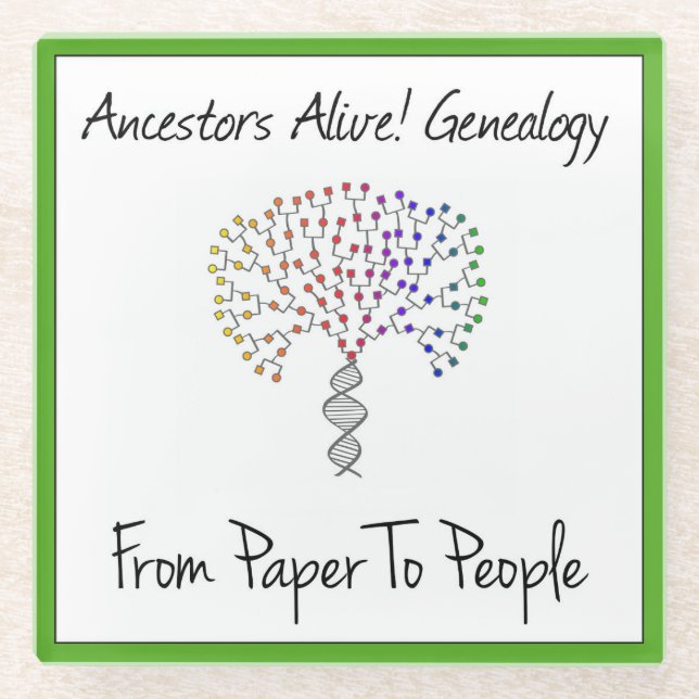 From Paper To People Logo, green Glass Coaster (Front)