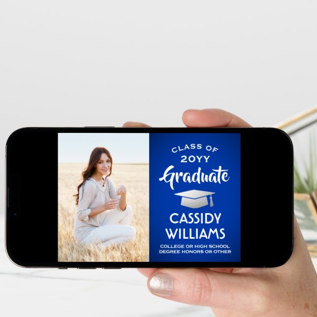 From Parents 1 Photo Royal Blue & White Graduation Announcement (Front Digital)