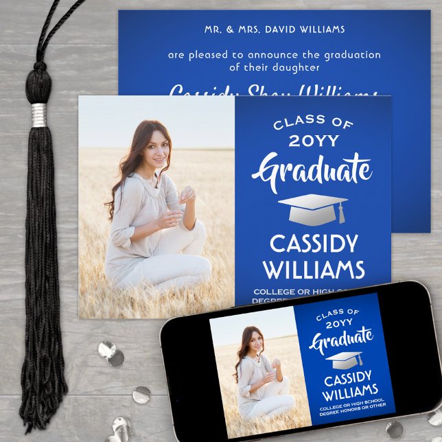 From Parents 1 Photo Royal Blue & White Graduation Announcement (Creator Uploaded)