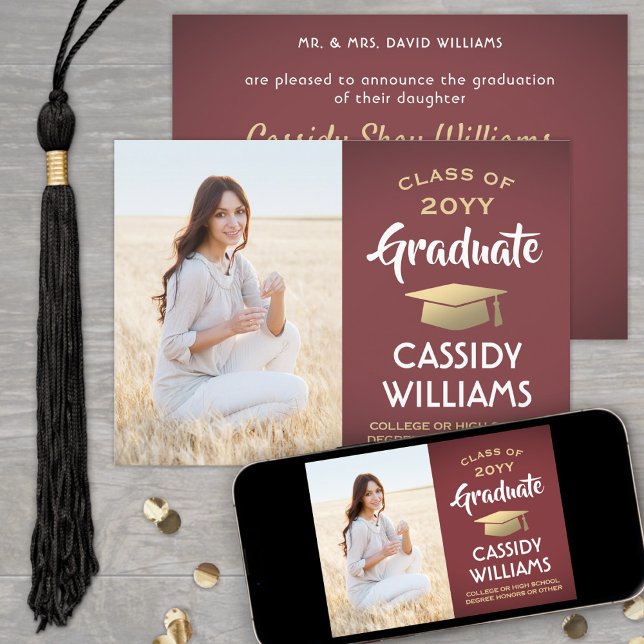 From Parents One Photo Burgundy & Gold Graduation Announcement (Creator Uploaded)