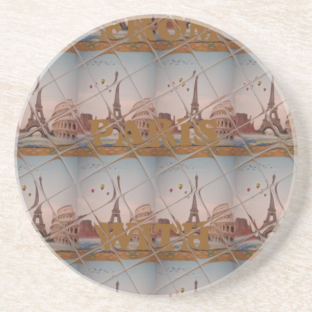 From Paris With Love blue sky colors Sandstone Coaster (Front)