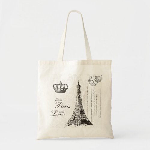 From Paris with Love Vintage Travel Eiffel Tower Tote Bag