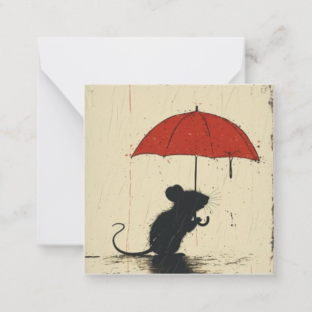 From Raindrops to Reflections: Minimalist Mouse Note Card (Front)