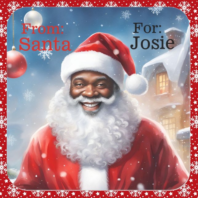 From Santa Add Child's Name African American Square Sticker (Creator Uploaded)