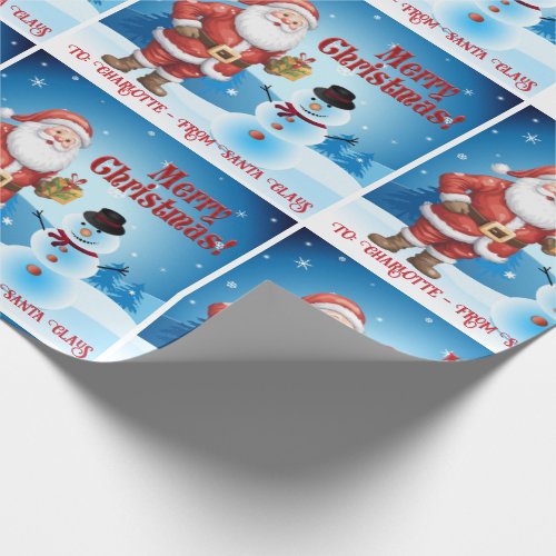 From Santa Add Childs Name Cute Snowman Kids Wrapping Paper