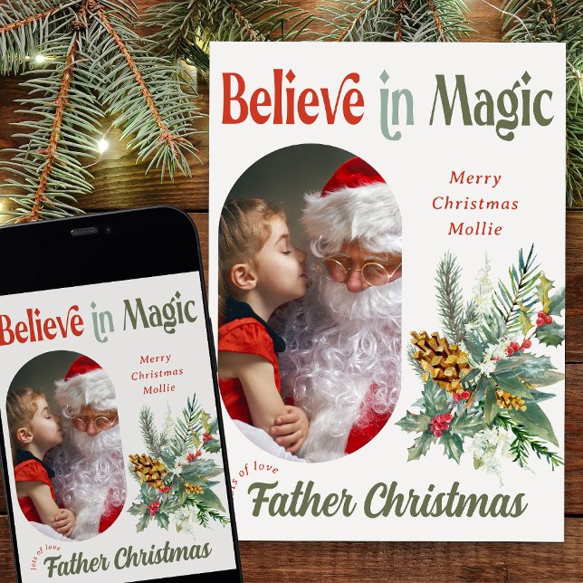 From Santa Believe in Magic Rounded Lozenge Photo Holiday Card (Photo Christmas card from Santa - Rounded Lozenge Photo Collage collection)