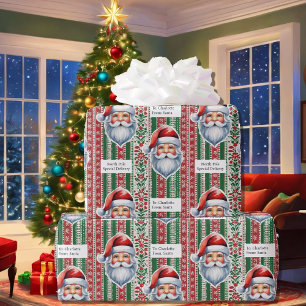 From Santa Child's Name Red & Green North Pole Wrapping Paper