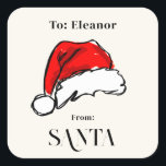 From Santa Christmas Santa Hat Sketch Square Sticker<br><div class="desc">Make some magic with these Santa's stationery gift stickers featuring a bright red watercolor Christmas Santa hat sketch and your child's name.</div>