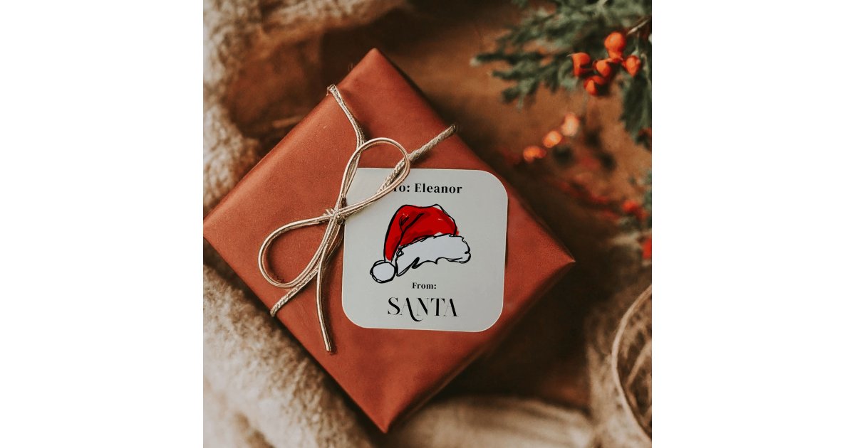 From Santa Christmas Santa Hat Sketch Square Sticker | Zazzle