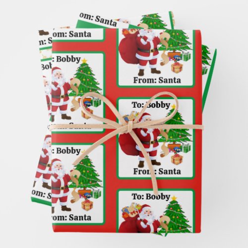 From Santa Claus Add Childs Name Custom 3 Wrapping Paper Sheets