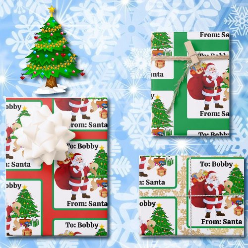 From Santa Claus Add Childs Name Custom 3 Wrapping Paper Sheets