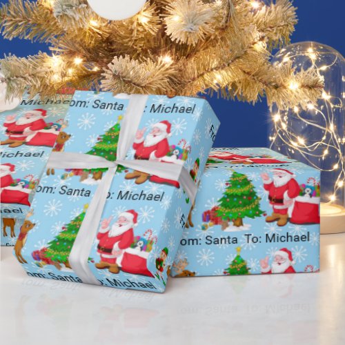From Santa Claus Add Childs Name Elf Reindeer Wra Wrapping Paper