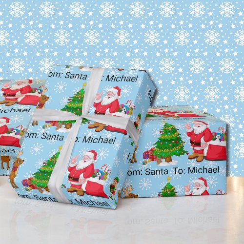 From Santa Claus Add Childs Name Elf Reindeer Wra Wrapping Paper