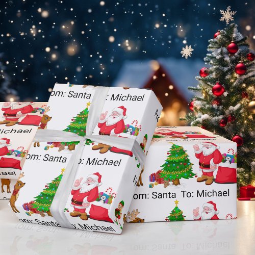 From Santa Claus Add Childs Name Elf Reindeer Wrapping Paper