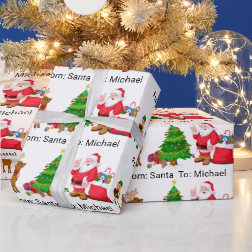 From Santa Claus Add Childs Name Elf Reindeer Wrapping Paper