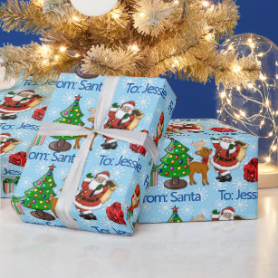 Cute Santa Christmas wrapping paper name | Zazzle