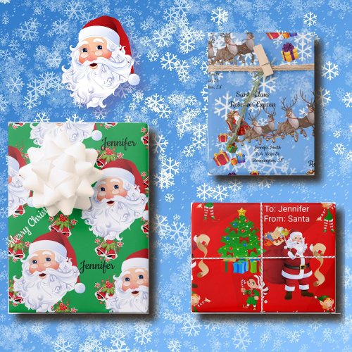 From Santa Claus Add Kids Name Christmas 3 Wrapping Paper Sheets