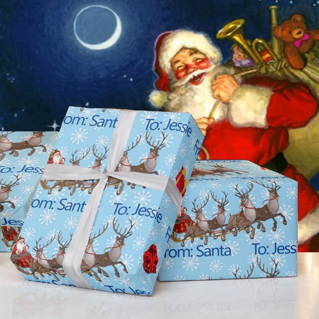 From Santa Claus Christmas Add Child's Name Snow Wrapping Paper (Creator Uploaded)