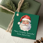 From Santa Claus Custom Green Kids Christmas Party Favor Tags<br><div class="desc">Customize these nostalgic green Santa Claus party favor tags with your own personalized text with your kids name in white script. This beautiful old fashioned drawing of Santa's red hat and white beard are the perfect holiday tag for your children's presents under the tree on Christmas day.</div>