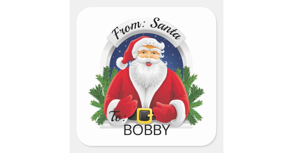 Square Personalized Christmas Holiday Stickers Santa Claus