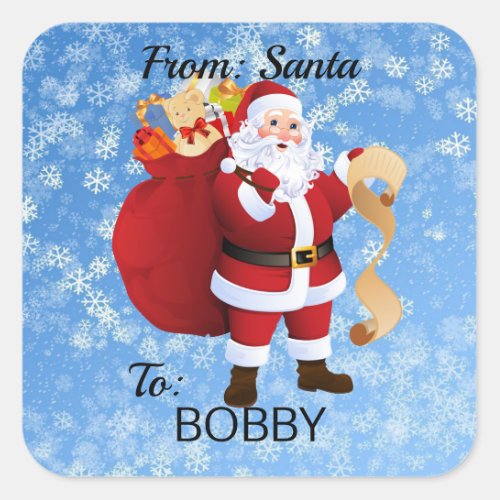 From SANTA CLAUS Gift Wrap CUSTOM Kids NAME Square Sticker