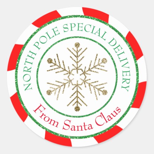 From Santa Claus Gold Snowflake Christmas Classic Round Sticker