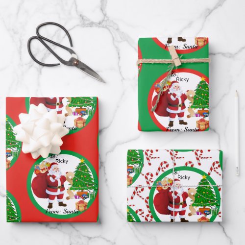 From Santa Claus in Red  Green Christmas Kids Wrapping Paper Sheets