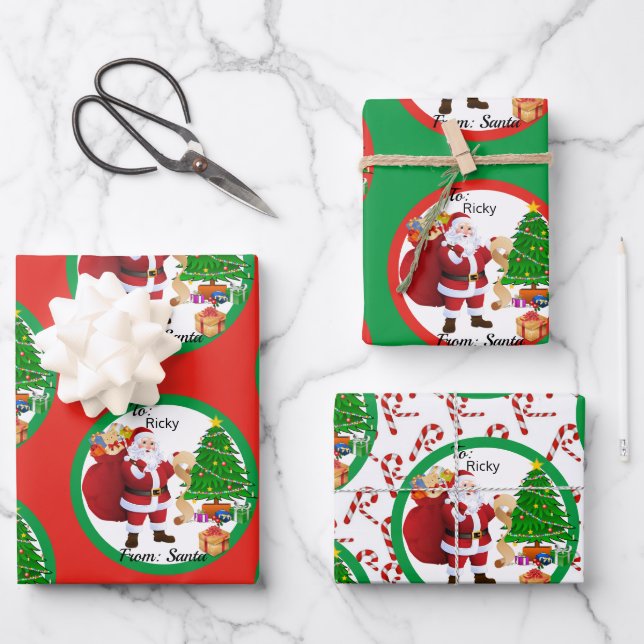 From Santa Claus in Red & Green Christmas Kids Wrapping Paper Sheets (Front)