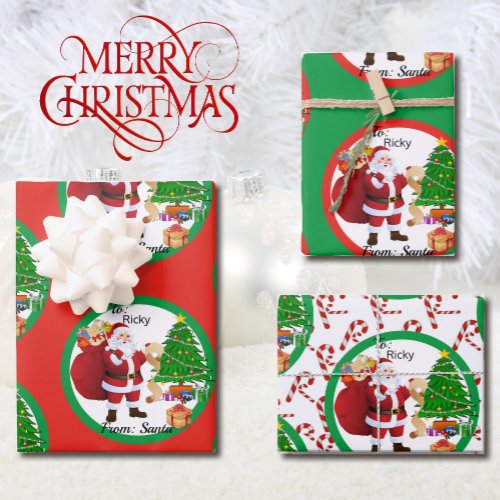 From Santa Claus in Red  Green Christmas Kids Wrapping Paper Sheets