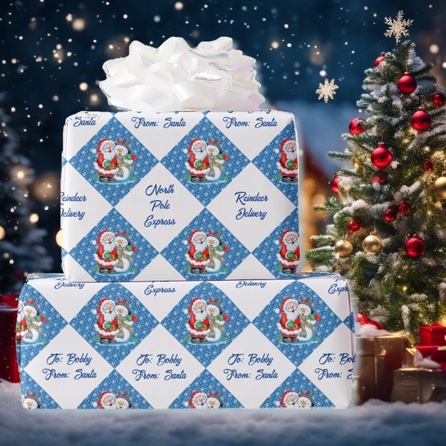 From Santa Claus Personalize Name Christmas Snow Wrapping Paper (Creator Uploaded)