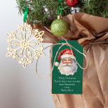 From Santa Claus Personalized Green Kids Christmas Gift Tags<br><div class="desc">Customize these nostalgic green Santa Claus gift tags with your own personalized text with your kids name in white script. This beautiful old fashioned drawing of Santa's red hat and white beard are the perfect holiday tags for your children's presents under the tree on Christmas day.</div>