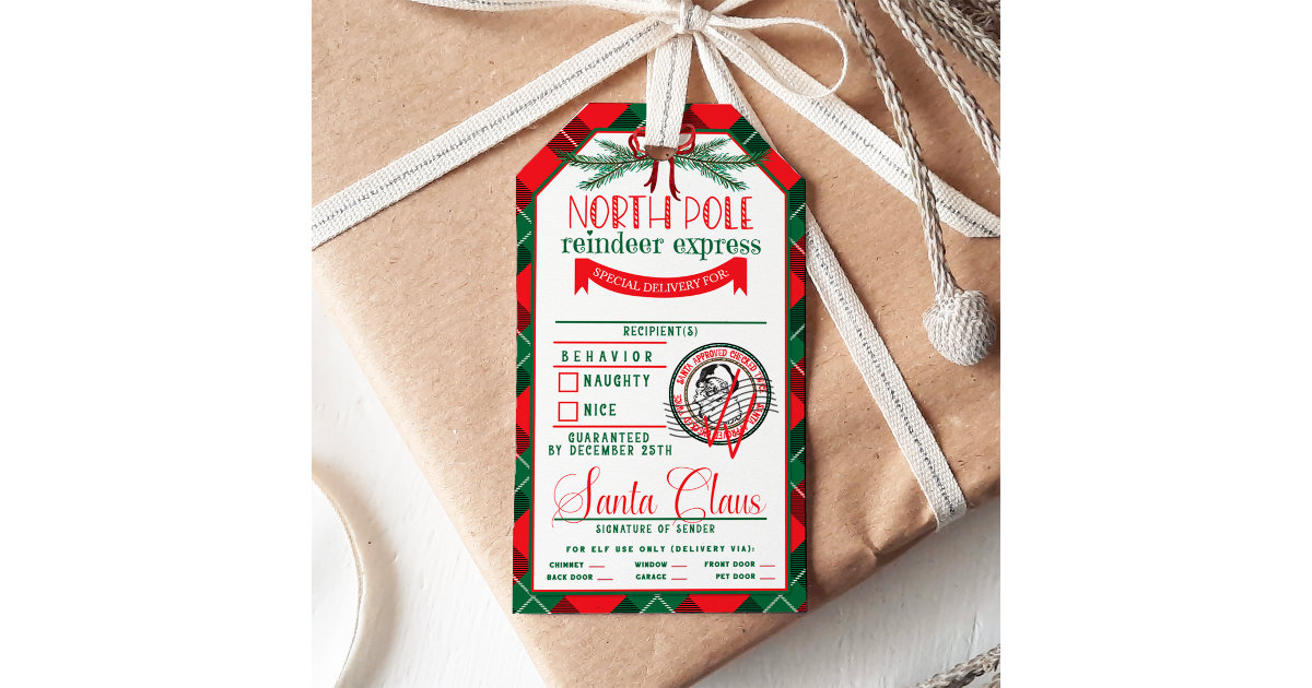 Editable Printable Christmas Tags, Personalized Holiday Tags, Plaid Ki