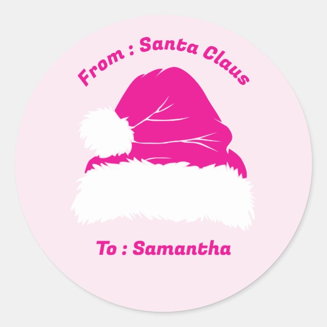 From Santa Claus soft pink Christmas Gift Classic Round Sticker (Front)