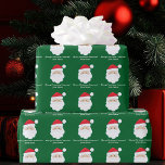From Santa Cute Custom Green Kids Christmas Wrapping Paper<br><div class="desc">Customize this cute green Santa Claus wrapping paper with your own personalized text with your kids name in white script. Santa's red hat and white beard are the perfect holiday drawing on this pretty gift wrap for your presents.</div>