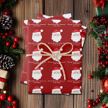 From Santa Cute Custom Red Kids Christmas Wrapping Paper Sheets<br><div class="desc">Customize these cute red Santa Claus wrapping paper sheets with your own personalized text with your kids name in white script. Santa's red hat and white beard are the perfect holiday drawing on this pretty gift wrap for your presents.</div>