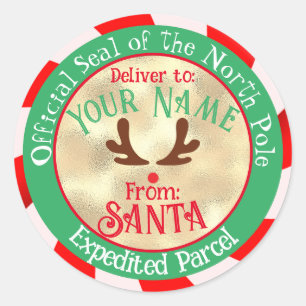 From Santa Official Seal on Gold & Green
