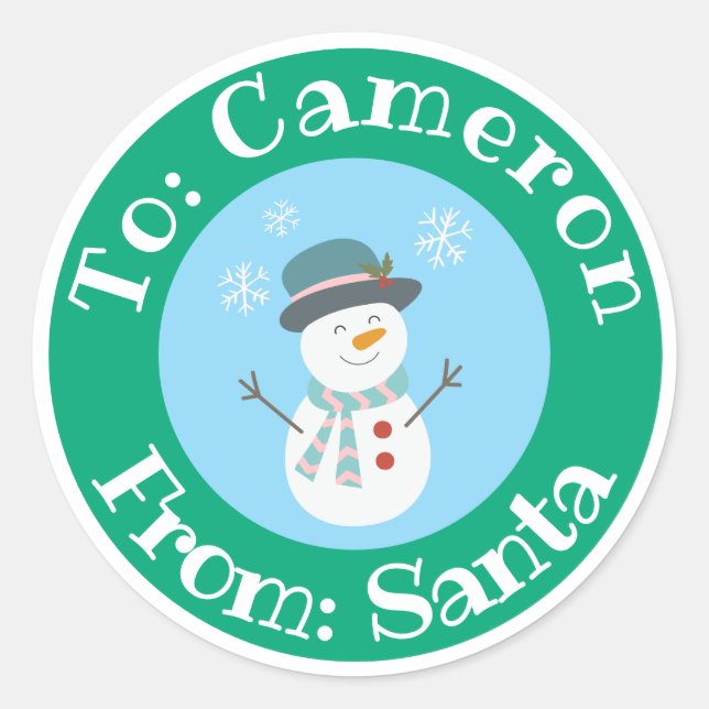 From Santa Sticker with Custom Name Cute Snowman (Front)