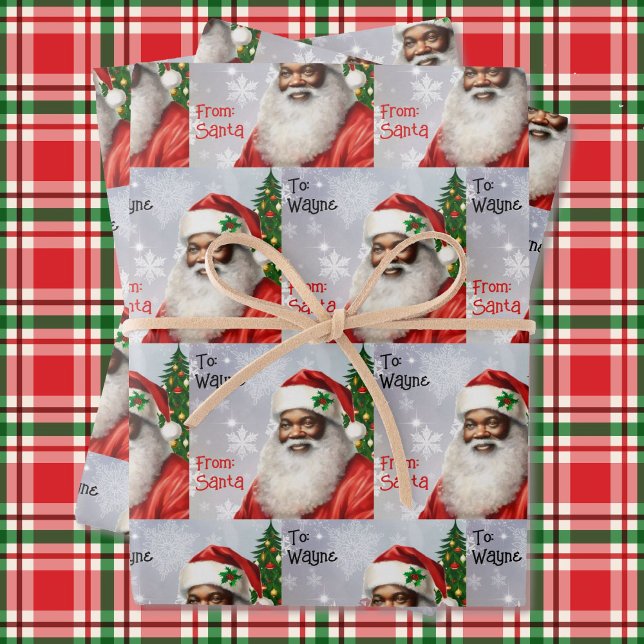From Santa To Child's Name African American Kids Wrapping Paper Sheets (Creator Uploaded)