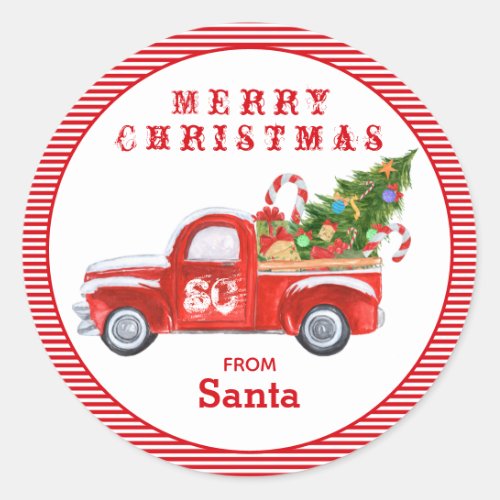 From Santa Vintage Red Truck Christmas Holiday Classic Round Sticker