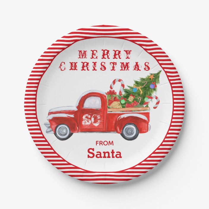 From Santa Vintage Red Truck Christmas Holiday Paper Plate