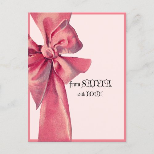 From Santa with Love Big Pink Bow Gift North Pole  Postcard