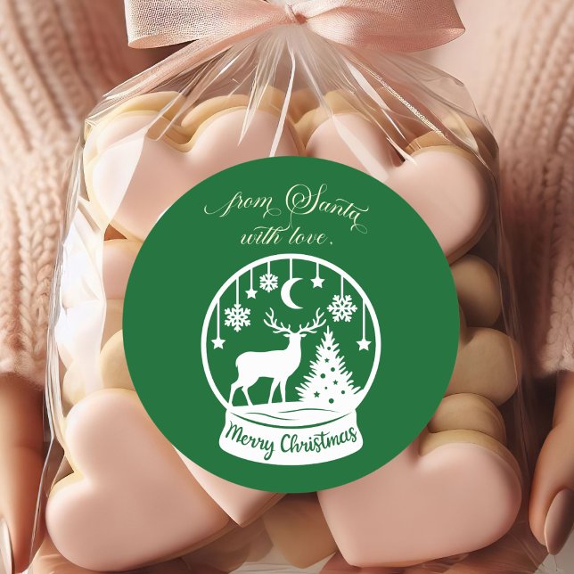 From Santa With Love Snow Globe Deer Classic Round Sticker (Creator Uploaded)
