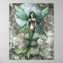 Mermaid Eclipse gothic moon fairy art sea CANVAS PRINT