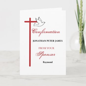 From Sponsor At Confirmation Custom Names Cross Card by Religious_SandraRose at Zazzle