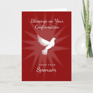 From Sponsor Confirmation Religious Red Dove Rays  Card