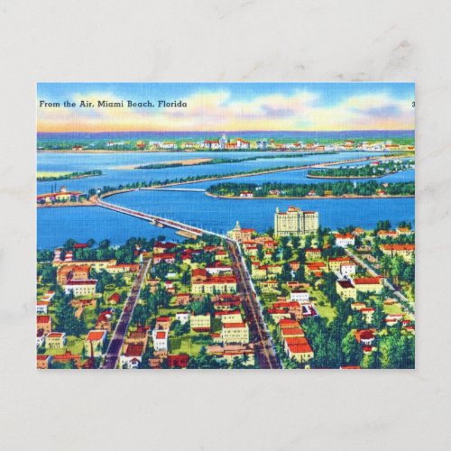 From the Air Miami Beach  Biscayne Bay Florida Postcard