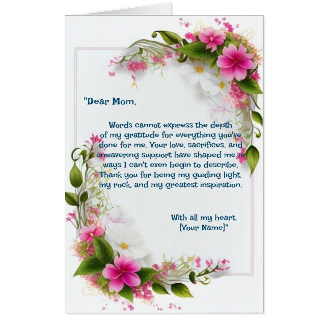 "From the Bottom of My Heart" mother's day Card (Front)