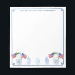 From The Desk Of | All-American Chinoiserie Chic Notepad<br><div class="desc">Elegant notepad that you can personalize with your own text including a name. The design features a Greek Key corner border with watercolor Ginger Jar images. These ginger jars and USA flags were originally handpainted by me before being scanned into digital form (the leaves / flowers are not by me)....</div>